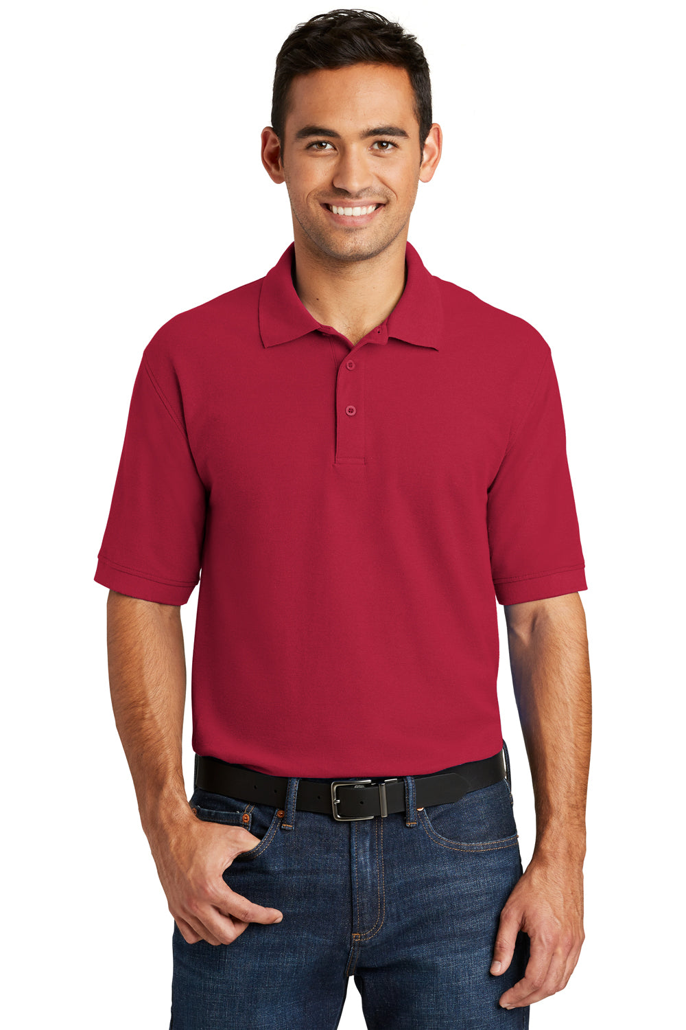 Port & Company KP155 Mens Core Stain Resistant Short Sleeve Polo Shirt Red Front