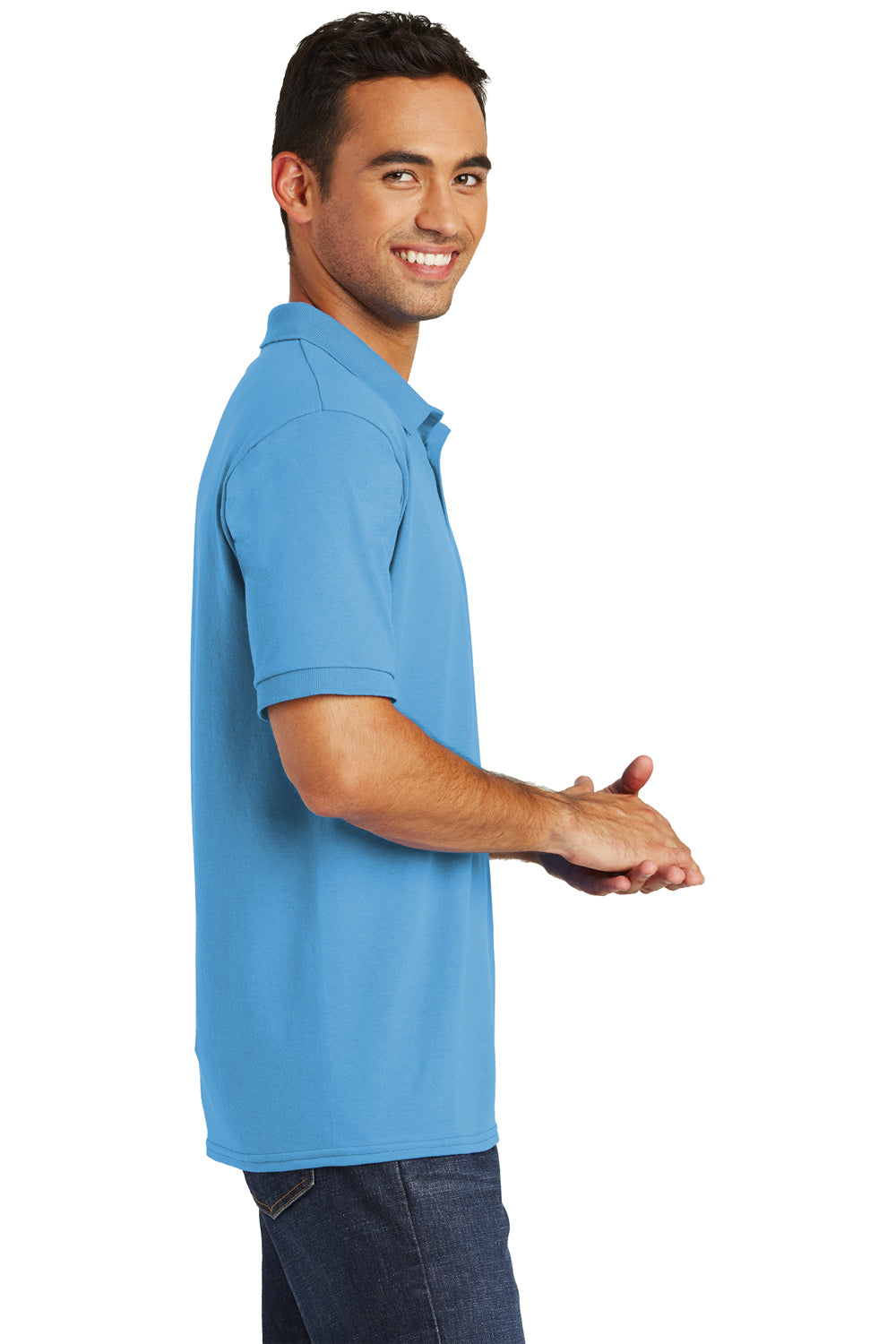 Port & Company KP55 Mens Core Stain Resistant Short Sleeve Polo Shirt Aqua Blue Side