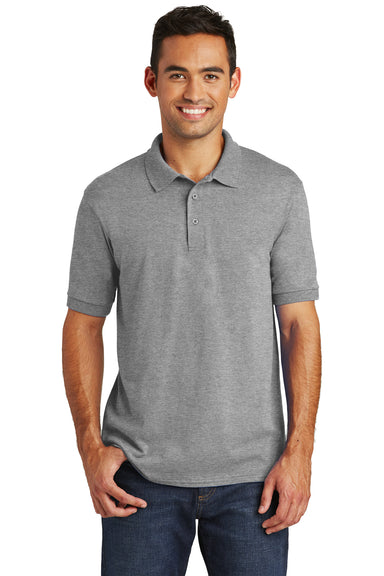 Port & Company KP55 Mens Core Stain Resistant Short Sleeve Polo Shirt Heather Grey Front