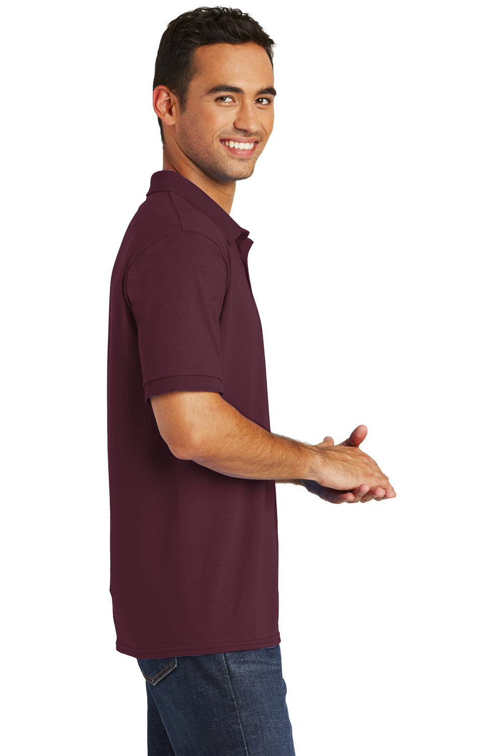 Port & Company KP55 Mens Core Stain Resistant Short Sleeve Polo Shirt Maroon Side