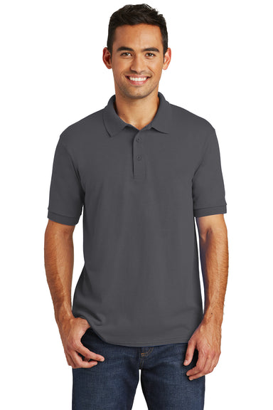 Port & Company KP55 Mens Core Stain Resistant Short Sleeve Polo Shirt Charcoal Grey Front