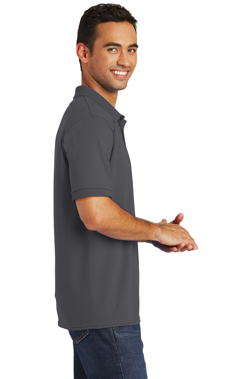 Port & Company KP55 Mens Core Stain Resistant Short Sleeve Polo Shirt Charcoal Grey Side