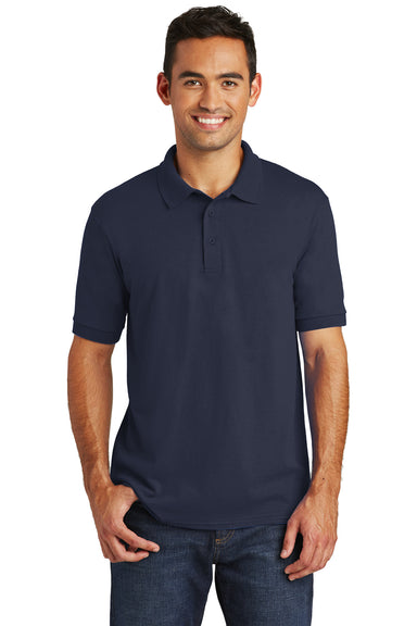Port & Company KP55 Mens Core Stain Resistant Short Sleeve Polo Shirt Navy Blue Front