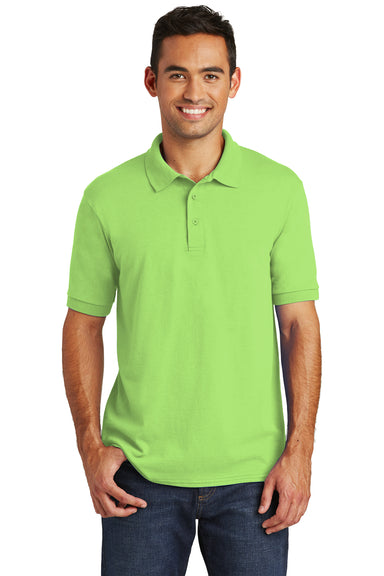 Port & Company KP55 Mens Core Stain Resistant Short Sleeve Polo Shirt Lime Green Front
