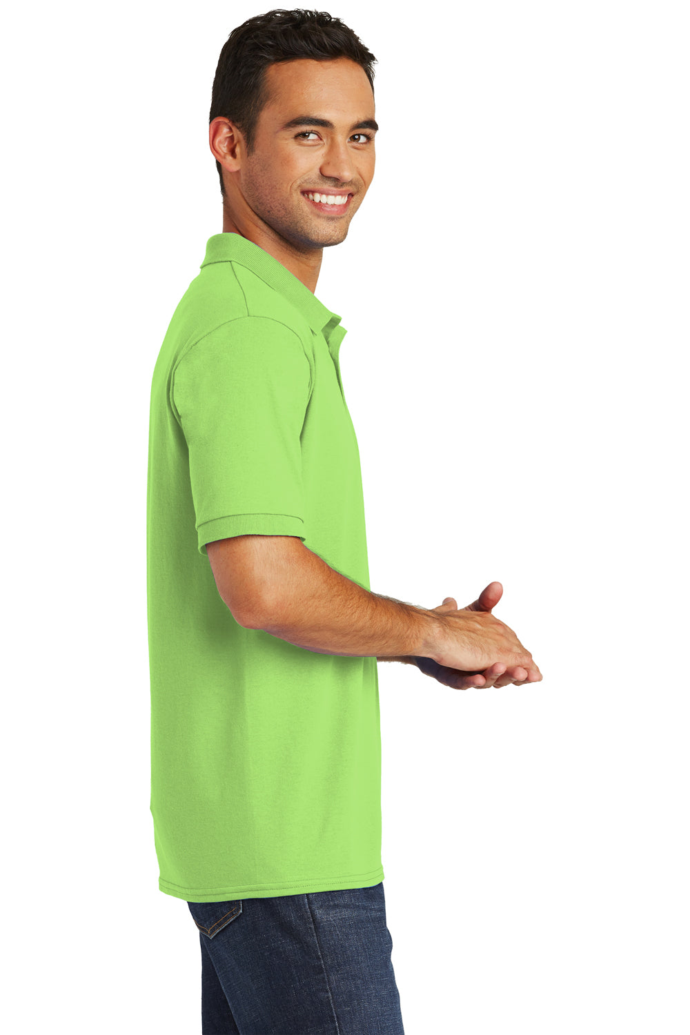 Port & Company KP55 Mens Core Stain Resistant Short Sleeve Polo Shirt Lime Green Side