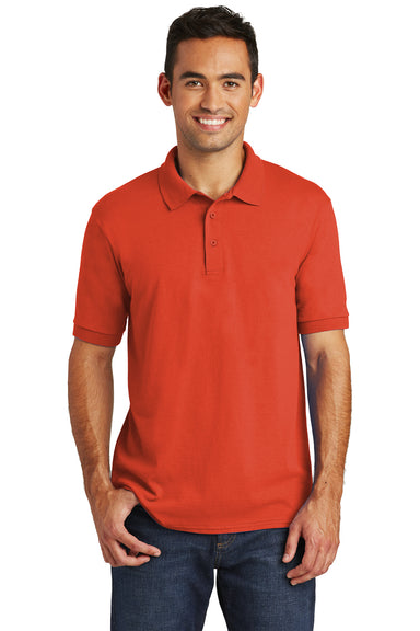 Port & Company KP55 Mens Core Stain Resistant Short Sleeve Polo Shirt Orange Front