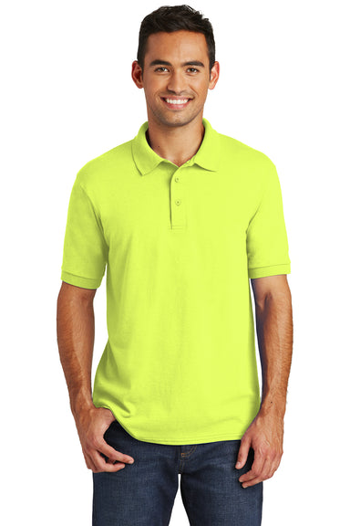 Port & Company KP55 Mens Core Stain Resistant Short Sleeve Polo Shirt Safety Green Front