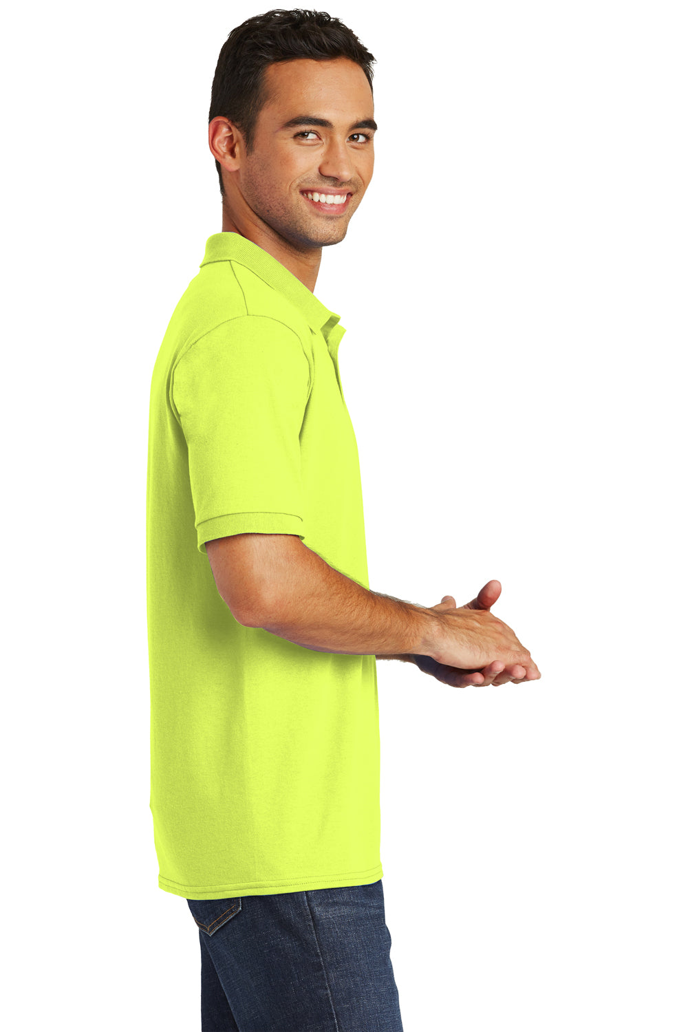 Port & Company KP55 Mens Core Stain Resistant Short Sleeve Polo Shirt Safety Green Side