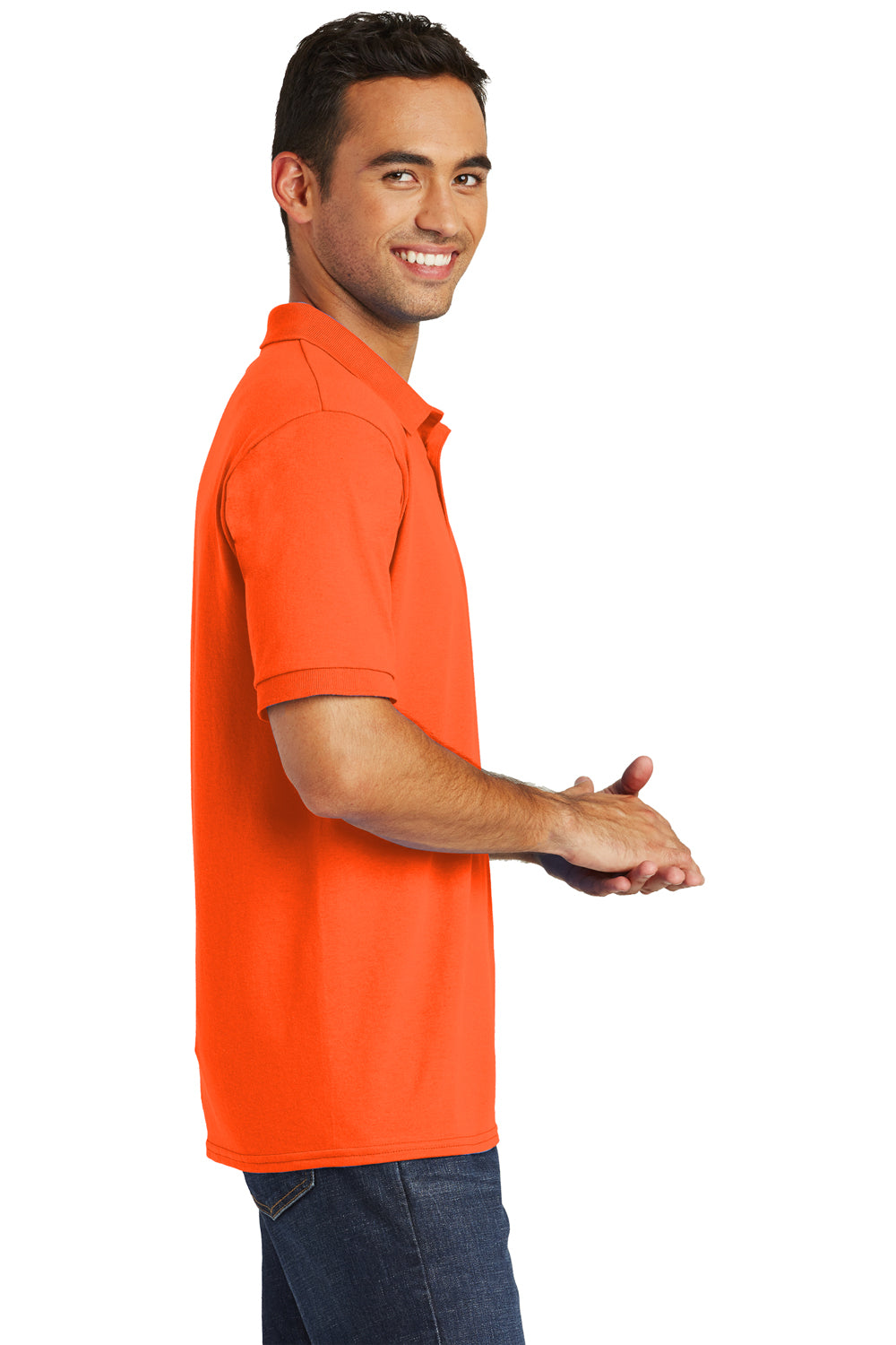 Port & Company KP55 Mens Core Stain Resistant Short Sleeve Polo Shirt Safety Orange Side