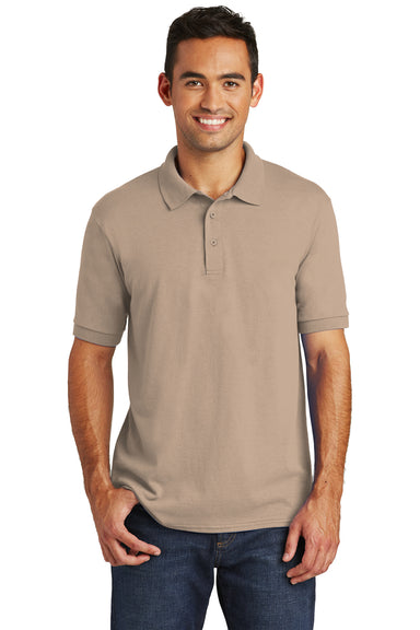 Port & Company KP55 Mens Core Stain Resistant Short Sleeve Polo Shirt Sand Brown Front