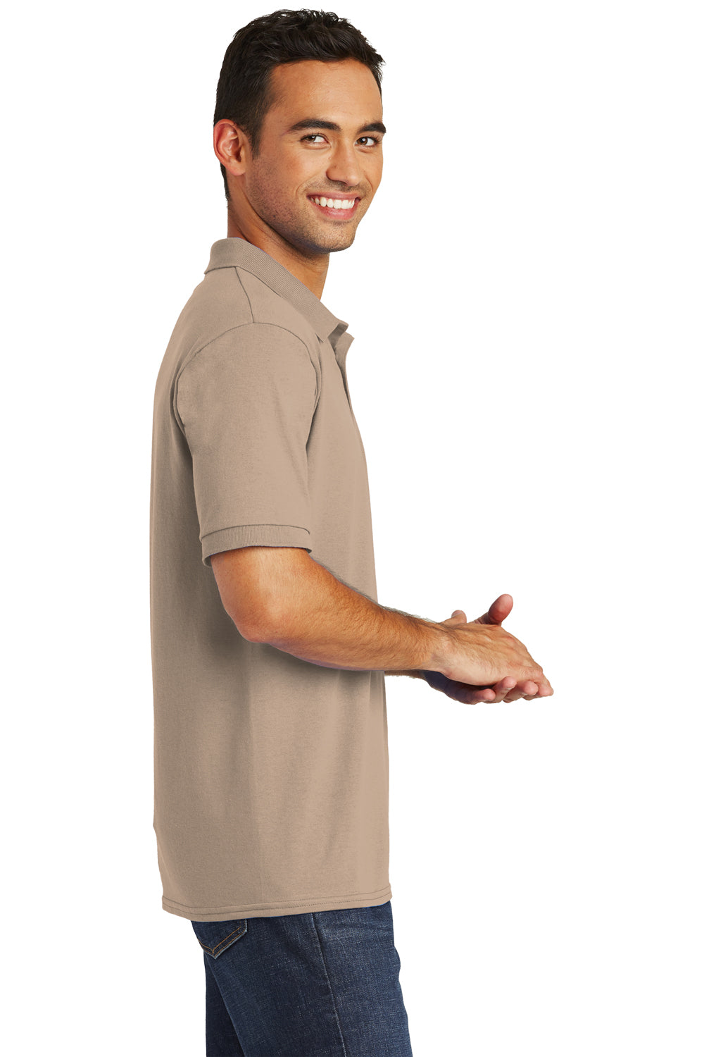 Port & Company KP55 Mens Core Stain Resistant Short Sleeve Polo Shirt Sand Brown Side