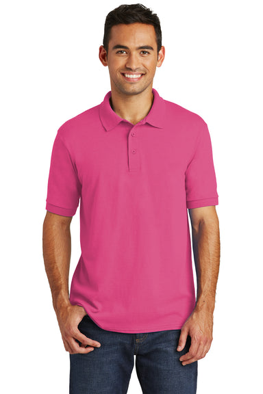 Port & Company KP55 Mens Core Stain Resistant Short Sleeve Polo Shirt Sangria Pink Front