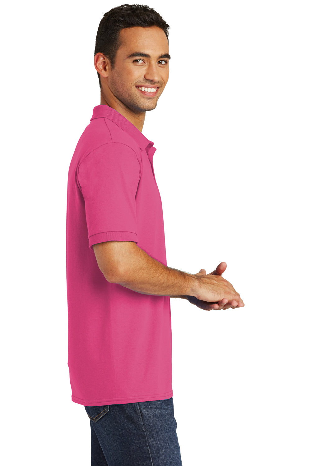 Port & Company KP55 Mens Core Stain Resistant Short Sleeve Polo Shirt Sangria Pink Side