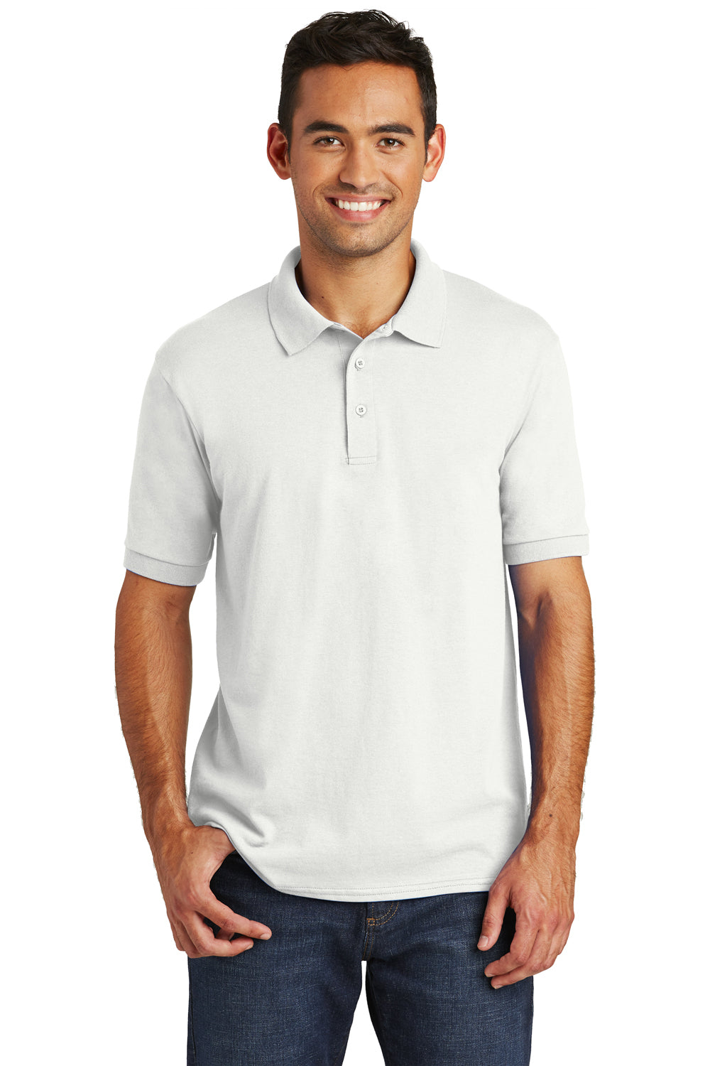 Port & Company KP55 Mens Core Stain Resistant Short Sleeve Polo Shirt White Front