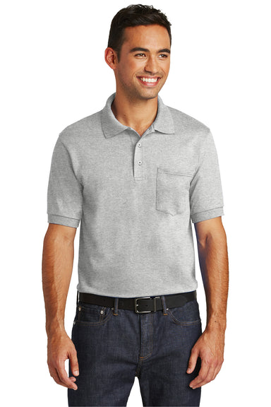 Port & Company KP55P Mens Core Stain Resistant Short Sleeve Polo Shirt w/ Pocket Ash Grey Front