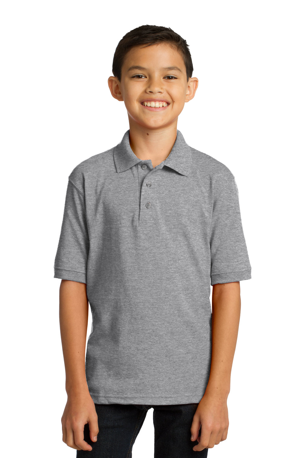 Port & Company KP55Y Youth Core Stain Resistant Short Sleeve Polo Shirt Heather Grey Front