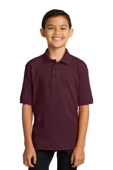 Port & Company KP55Y Youth Core Stain Resistant Short Sleeve Polo Shirt Maroon Front