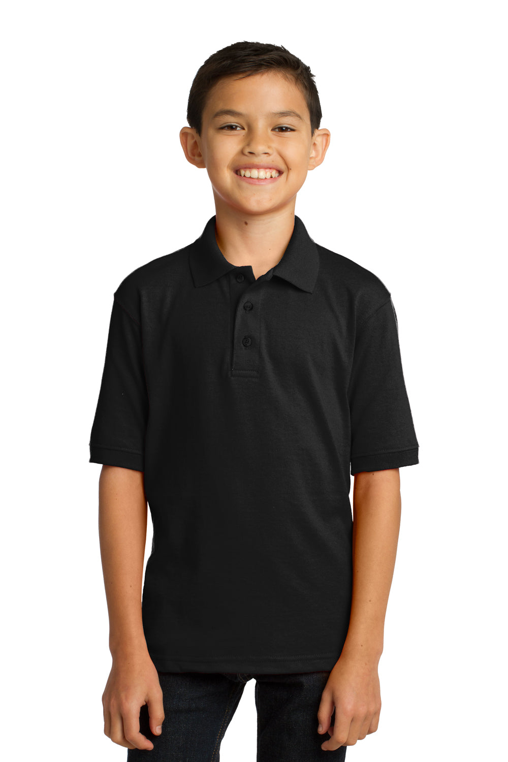 Port & Company KP55Y Youth Core Stain Resistant Short Sleeve Polo Shirt Black Front