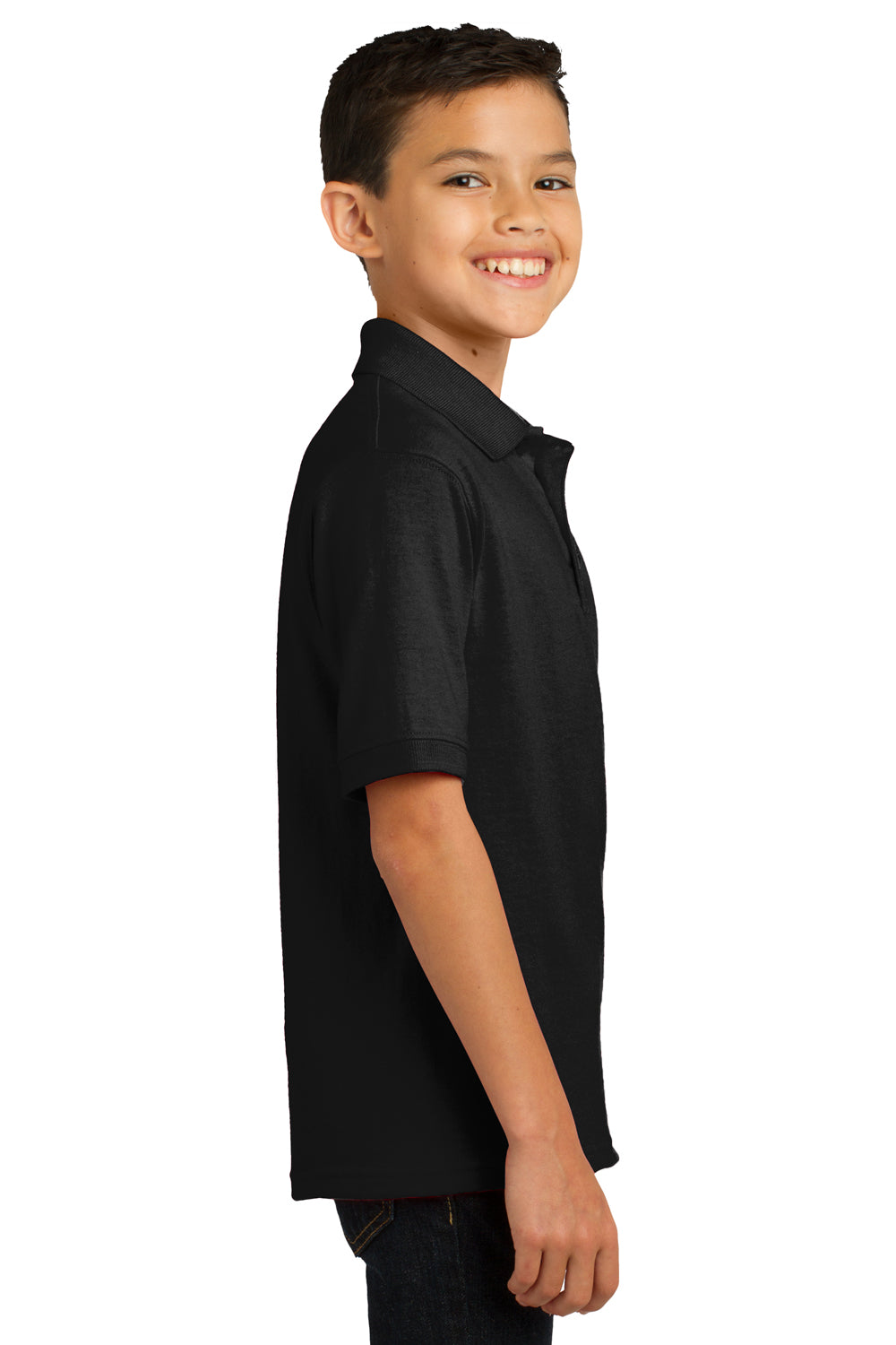 Port & Company KP55Y Youth Core Stain Resistant Short Sleeve Polo Shirt Black Side