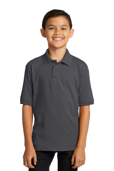 Port & Company KP55Y Youth Core Stain Resistant Short Sleeve Polo Shirt Charcoal Grey Front