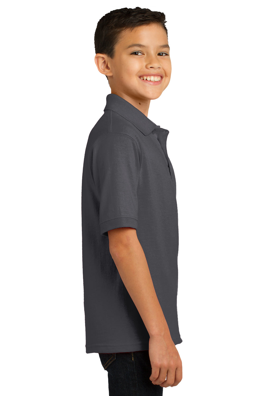 Port & Company KP55Y Youth Core Stain Resistant Short Sleeve Polo Shirt Charcoal Grey Side