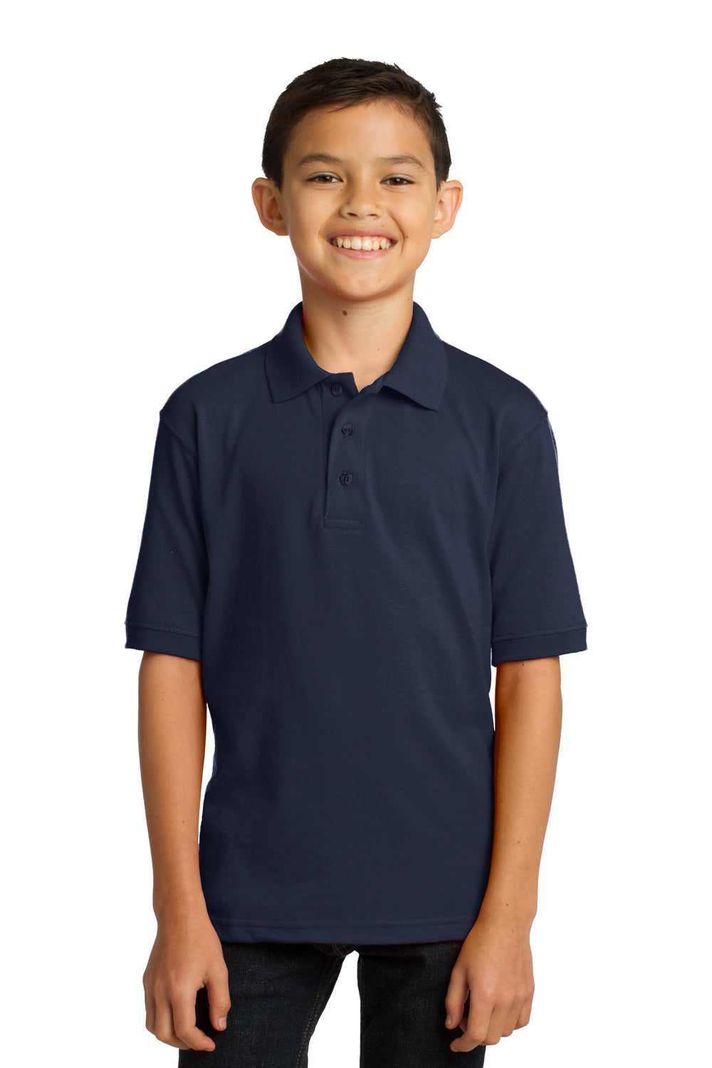 Port & Company KP55Y Youth Core Stain Resistant Short Sleeve Polo Shirt Navy Blue Front