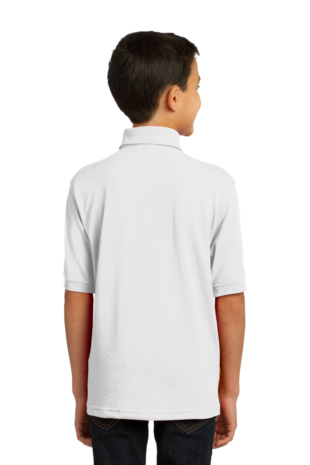 Port & Company KP55Y Youth Core Stain Resistant Short Sleeve Polo Shirt White Back