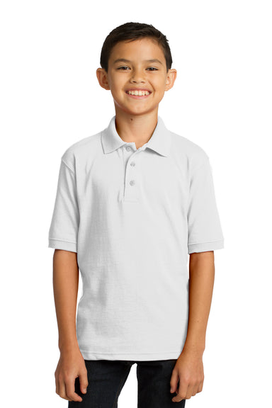 Port & Company KP55Y Youth Core Stain Resistant Short Sleeve Polo Shirt White Front