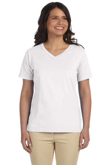 LAT L-3587 Womens Premium Jersey Short Sleeve V-Neck T-Shirt White Front