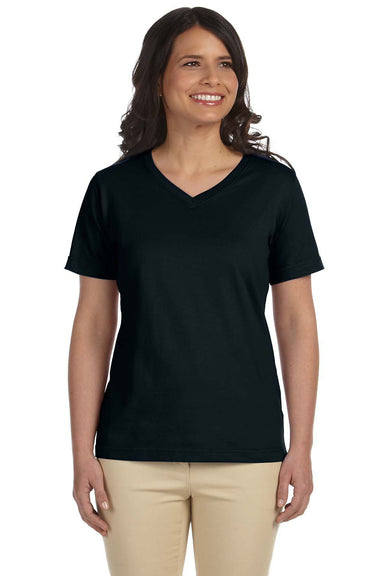 LAT L-3587 Womens Premium Jersey Short Sleeve V-Neck T-Shirt Black Front