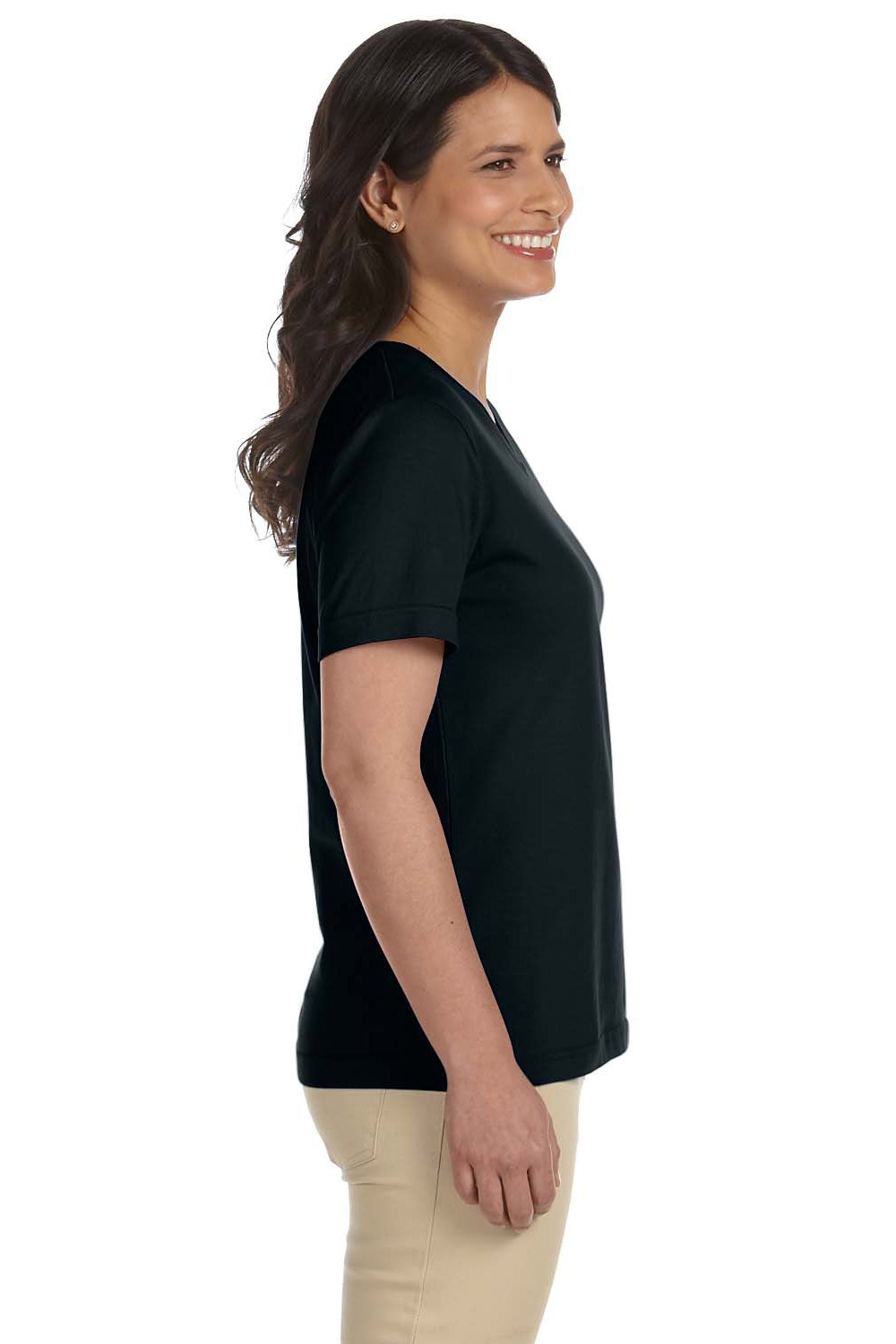 LAT L-3587 Womens Premium Jersey Short Sleeve V-Neck T-Shirt Black Side