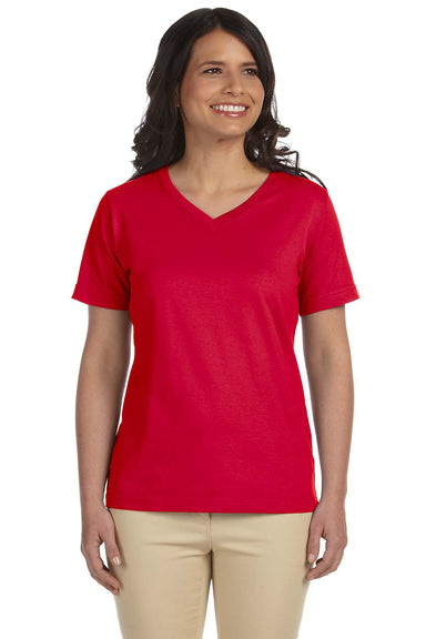 LAT L-3587 Womens Premium Jersey Short Sleeve V-Neck T-Shirt Red Front