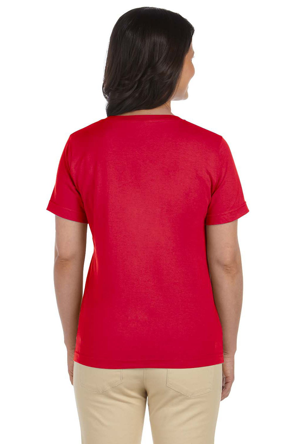LAT L-3587 Womens Premium Jersey Short Sleeve V-Neck T-Shirt Red Back