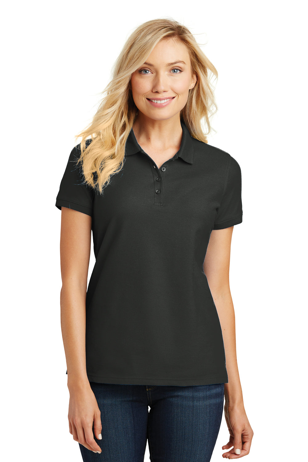 Port Authority L100 Womens Core Classic Short Sleeve Polo Shirt Black Front