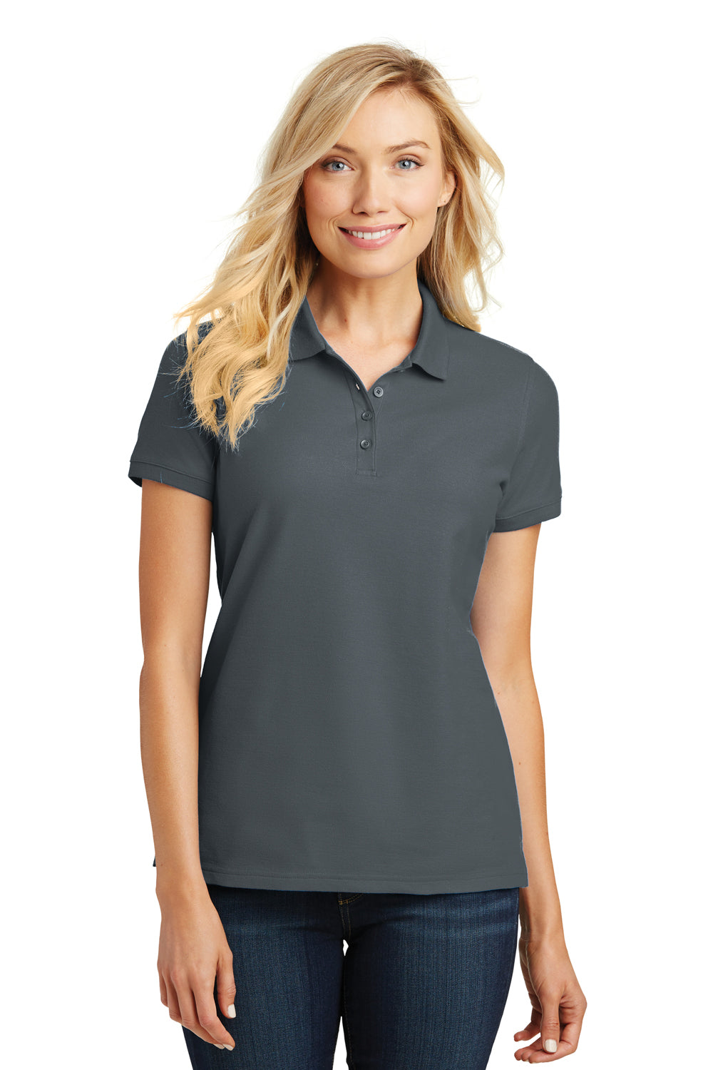 Port Authority L100 Womens Core Classic Short Sleeve Polo Shirt Graphite Grey Front