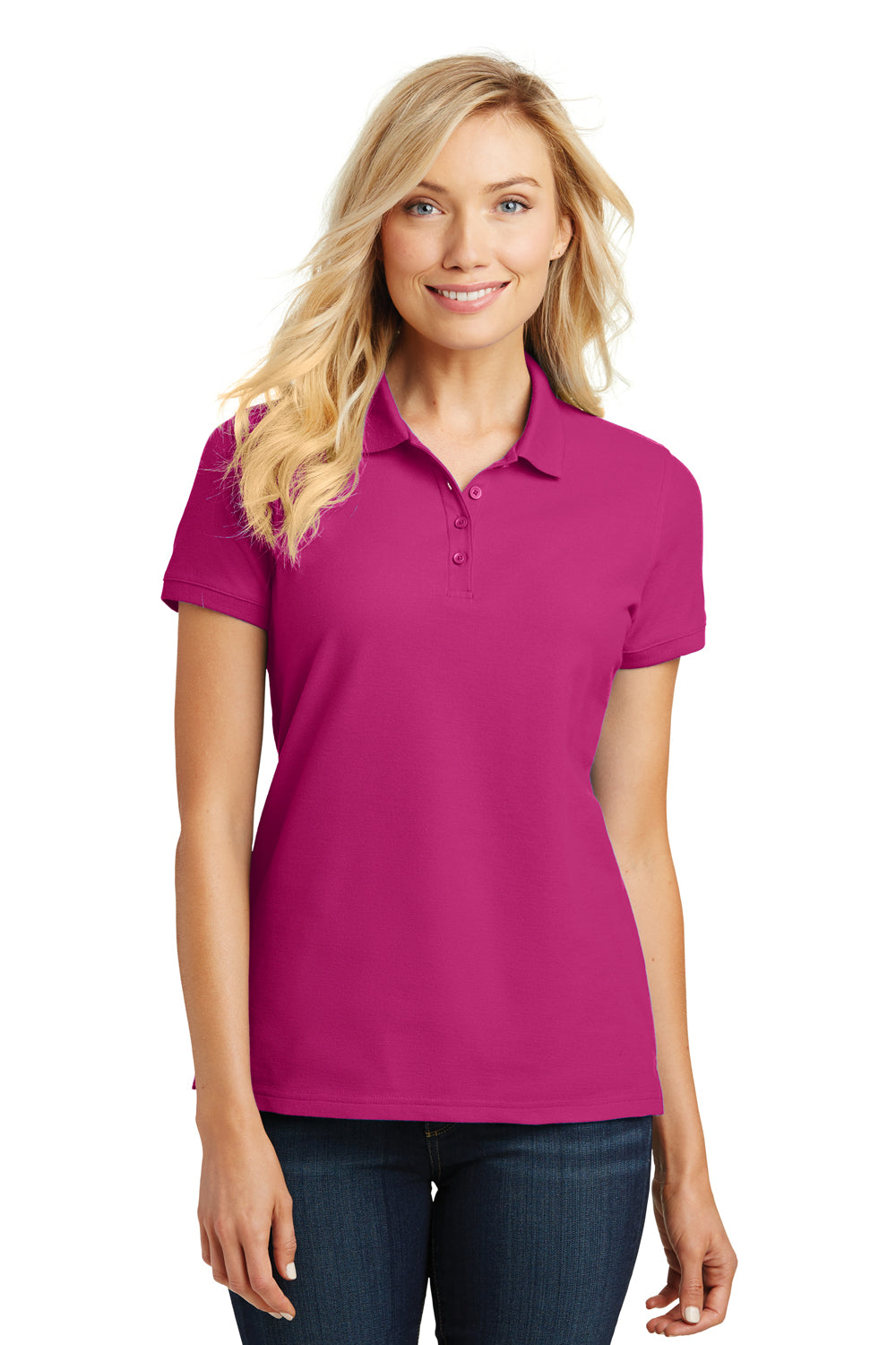 Port Authority L100 Womens Core Classic Short Sleeve Polo Shirt Azalea Pink Front