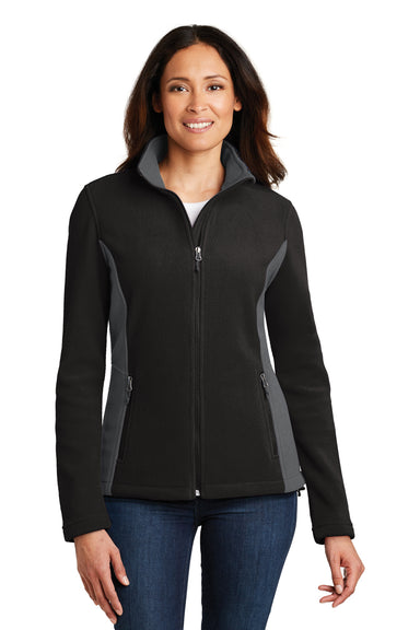 Port Authority L216 Womens Full Zip Fleece Jacket Black/Grey Front