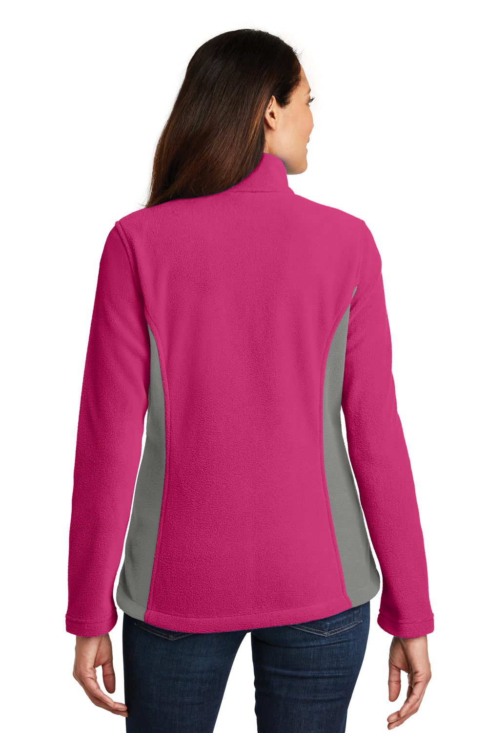 Port Authority L216 Womens Full Zip Fleece Jacket Pink Azalea/Grey Back