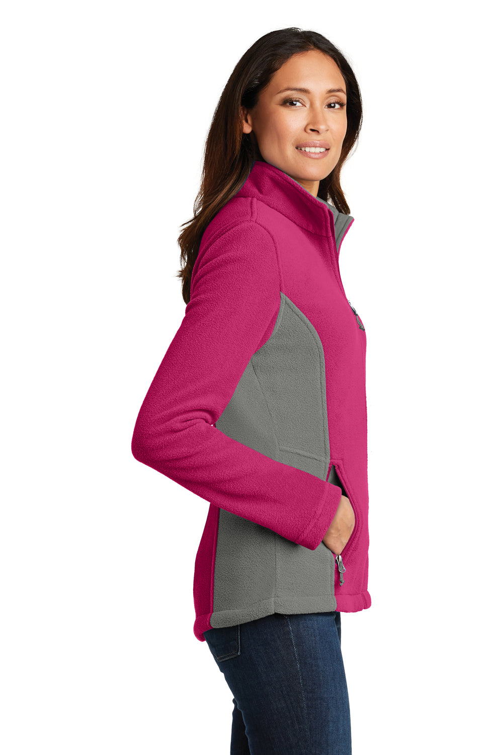 Port Authority L216 Womens Full Zip Fleece Jacket Pink Azalea/Grey Side
