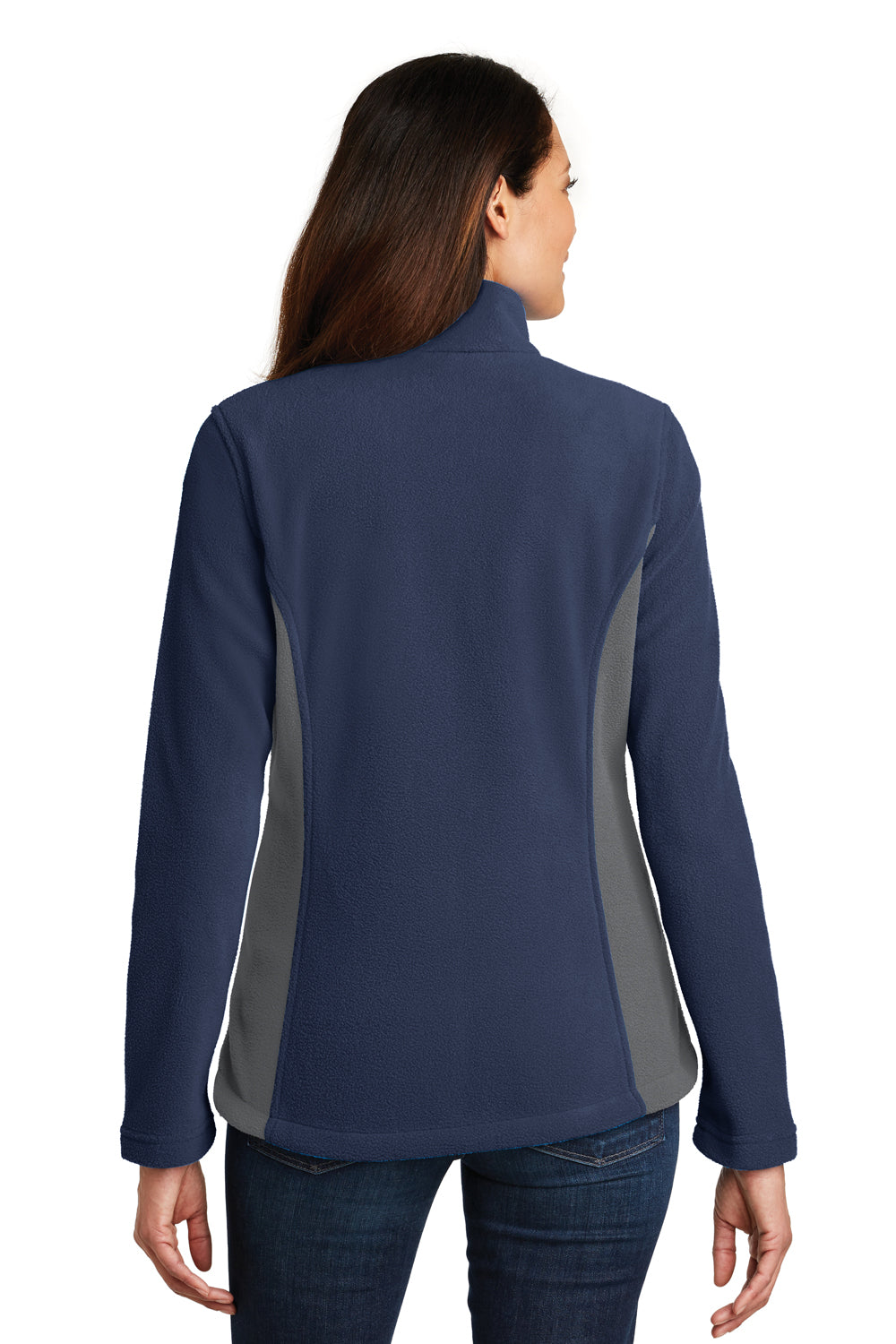 Port Authority L216 Womens Full Zip Fleece Jacket Navy Blue/Grey Back