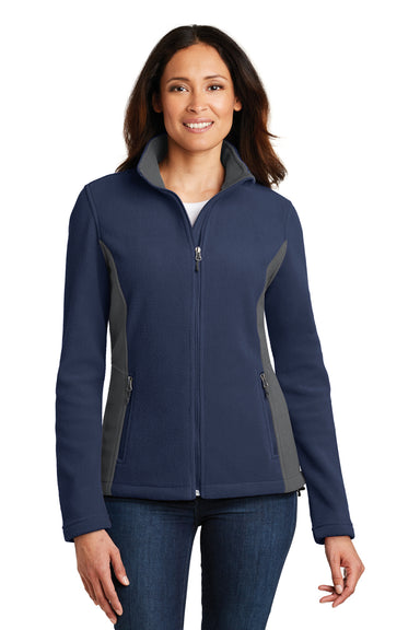 Port Authority L216 Womens Full Zip Fleece Jacket Navy Blue/Grey Front