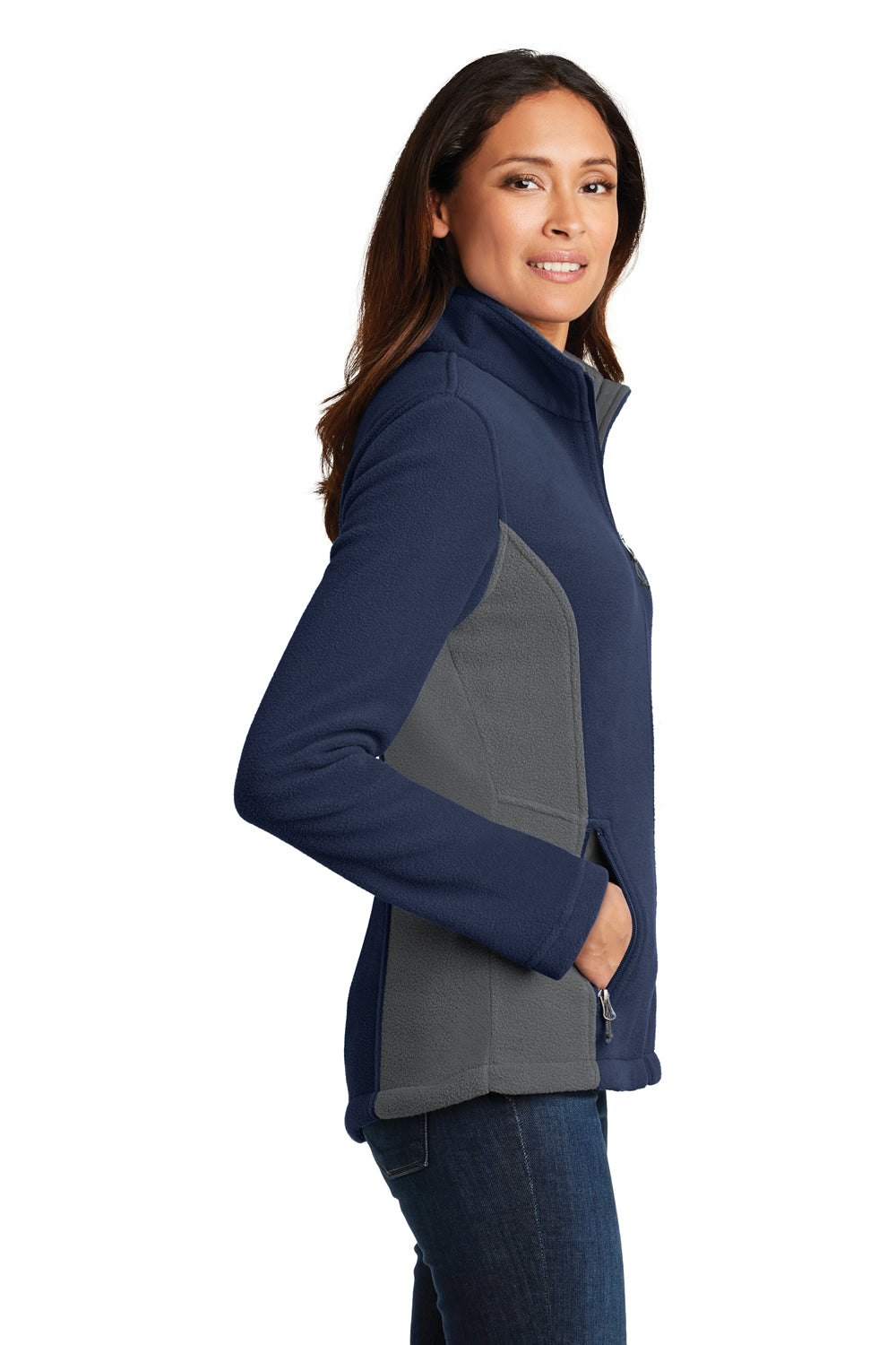 Port Authority L216 Womens Full Zip Fleece Jacket Navy Blue/Grey Side