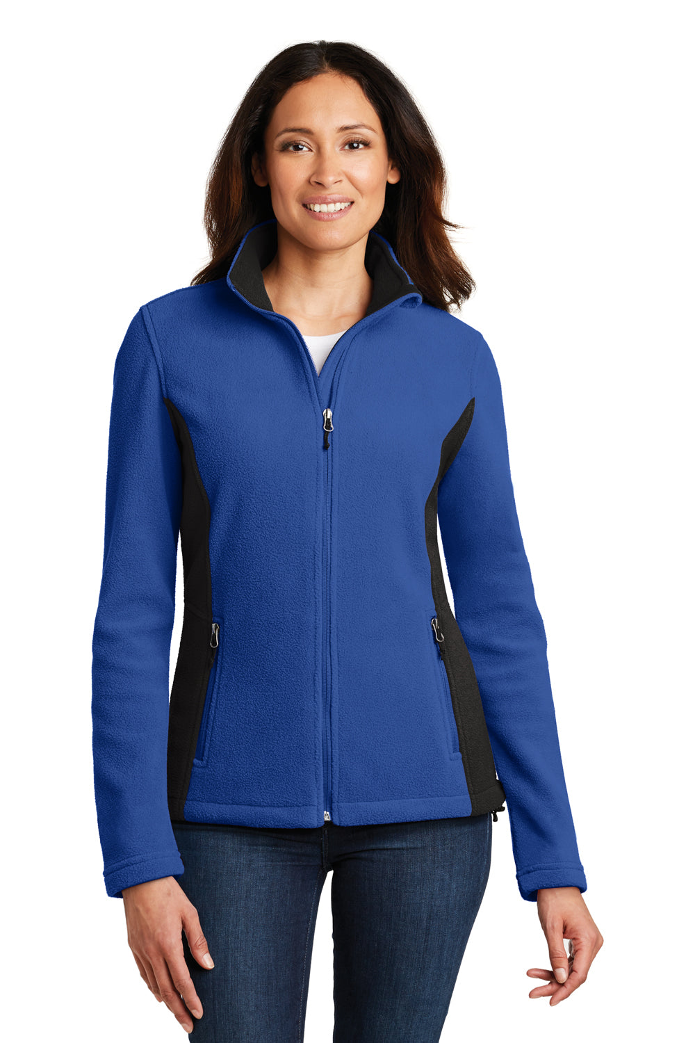 Port Authority L216 Womens Full Zip Fleece Jacket Royal Blue/Black Front