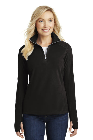Port Authority L224 Womens Microfleece 1/4 Zip Sweatshirt Black Front