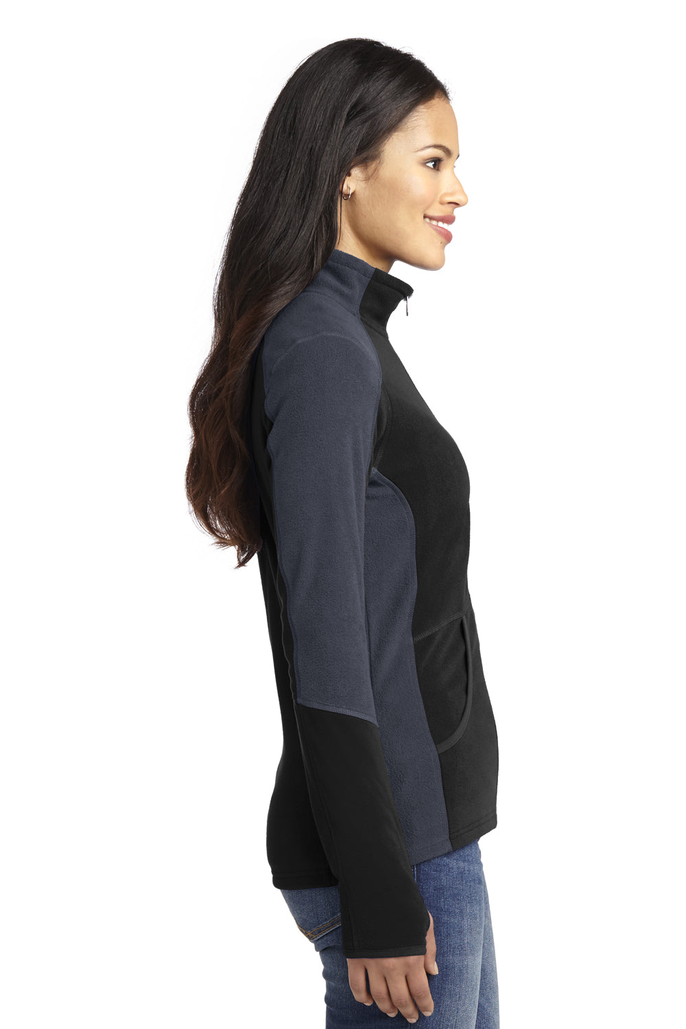 Port Authority L230 Womens Full Zip Microfleece Jacket Black/Grey Side