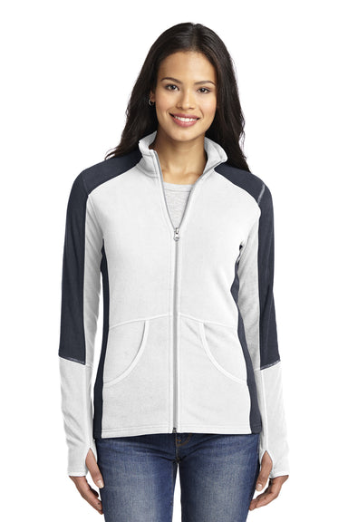 Port Authority L230 Womens Full Zip Microfleece Jacket White/Grey Front