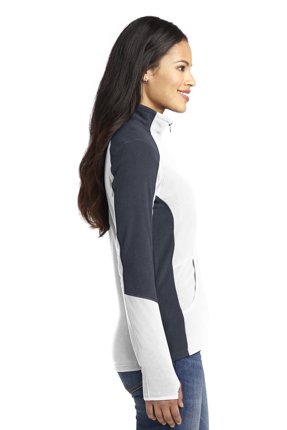 Port Authority L230 Womens Full Zip Microfleece Jacket White/Grey Side