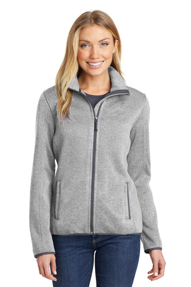 Port Authority L232 Womens Full Zip Sweater Fleece Jacket Heather Grey Front