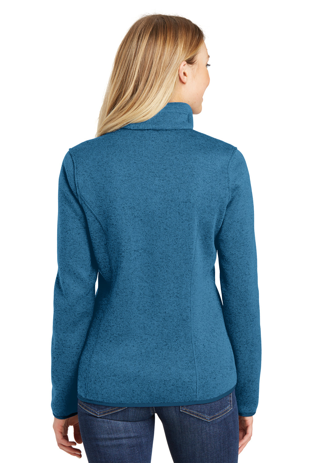 Port Authority L232 Womens Full Zip Sweater Fleece Jacket Heather Medium Blue Back