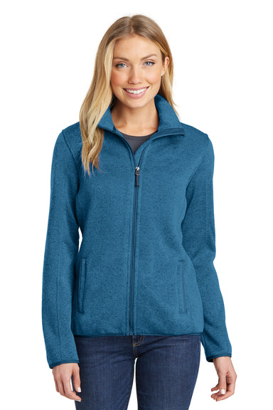 Port Authority L232 Womens Full Zip Sweater Fleece Jacket Heather Medium Blue Front